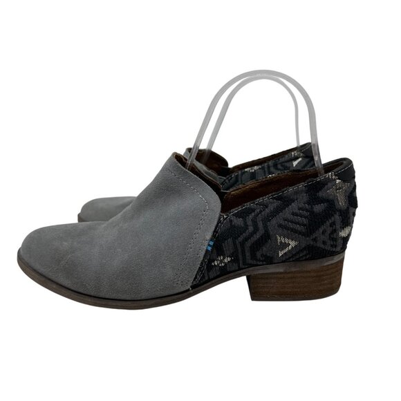 Toms Shaye  Womens Gray Suede & Black Patterned Slip-On Booties Low Heel Size 9W - Picture 5 of 12